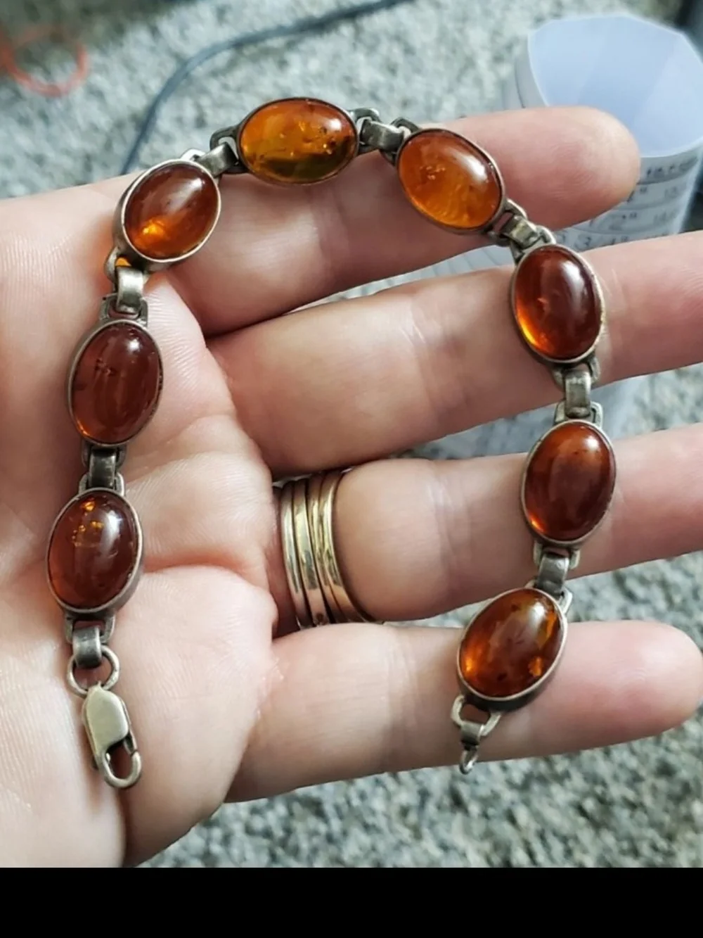 Sterling Amber Oval Link Bracelet - Warm Cognac Brown